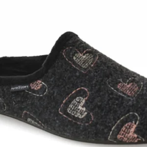 Home Slippers, 64-0125 - Dark Grey/Hearts